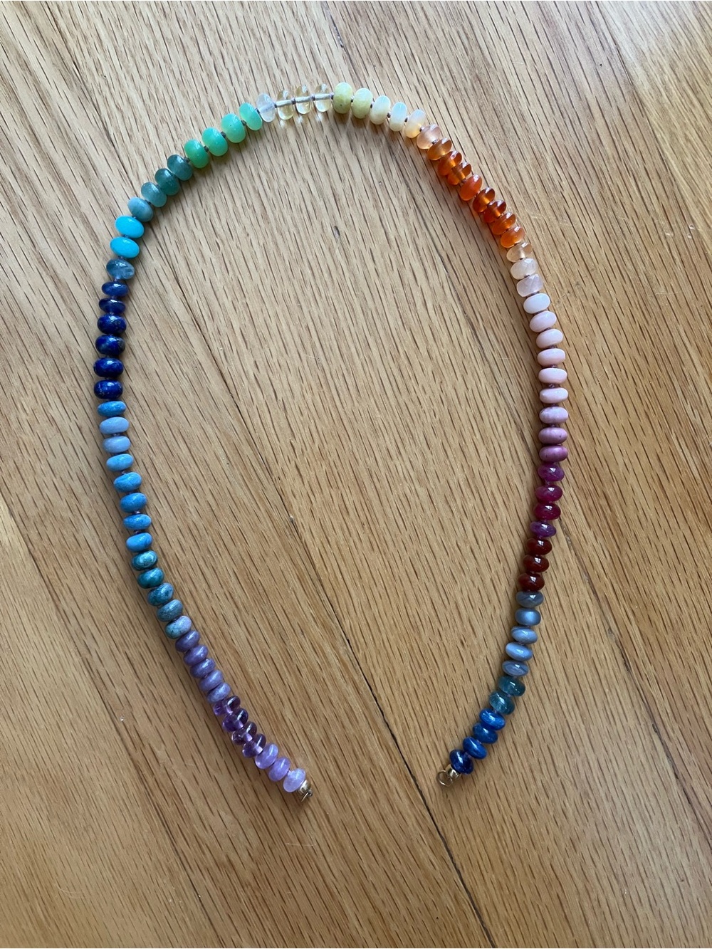 Hand Knotted Rainbow Gradient Multicolored Gemstone Beaded Necklace 14k Findings